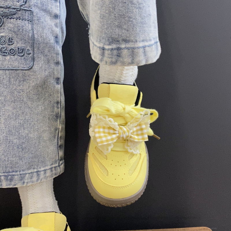 2024 m. „Bow“ vokiški treniruočių dvigubo tinklelio moteriški sportbačiai, bjaurūs, mieli, vasarai ir rudeniui, nauji, stilingi, nišiniai, korėjietiško stiliaus sportiniai bateliai, „Forrest Gump“ balti.