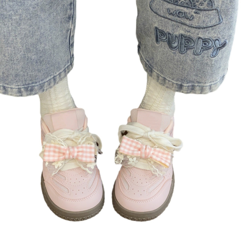 2024 m. „Bow“ vokiški treniruočių dvigubo tinklelio moteriški sportbačiai, bjaurūs, mieli, vasarai ir rudeniui, nauji, stilingi, nišiniai, korėjietiško stiliaus sportiniai bateliai, „Forrest Gump“ balti.