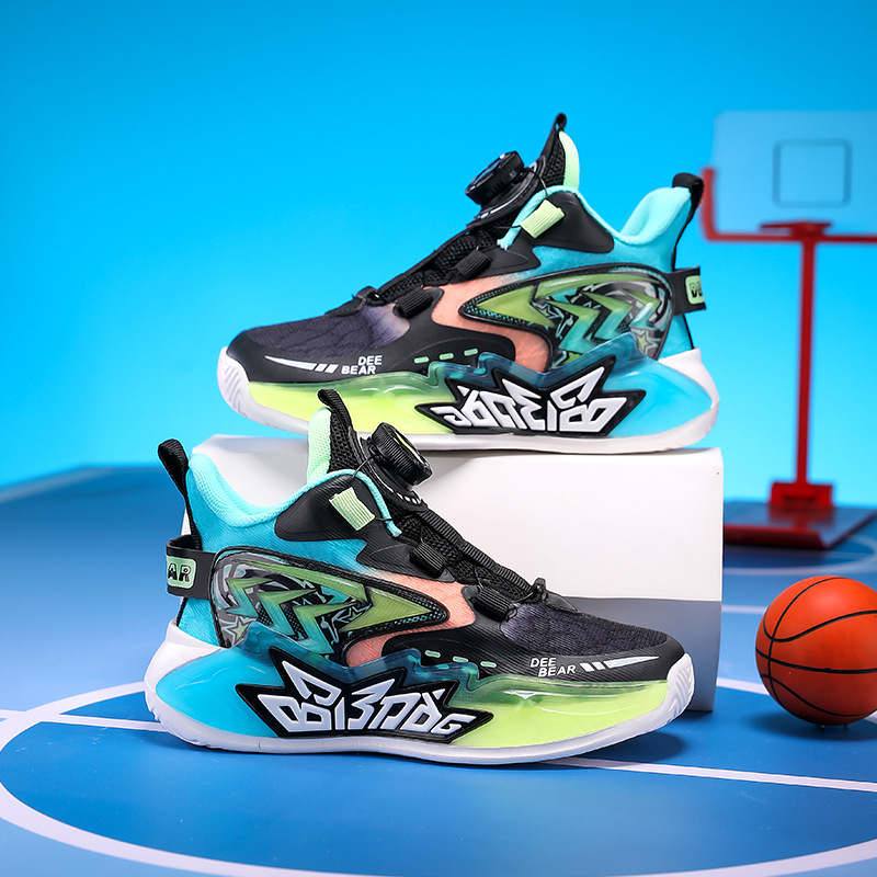 Нови детски спортни обувки от мрежа, дишащи, леки, амортизиращи, с въртяща се катарама, за момчета, баскетболни обувки за момчета