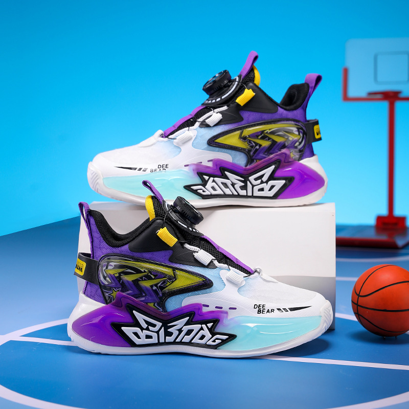 Нови детски спортни обувки от мрежа, дишащи, леки, амортизиращи, с въртяща се катарама, за момчета, баскетболни обувки за момчета