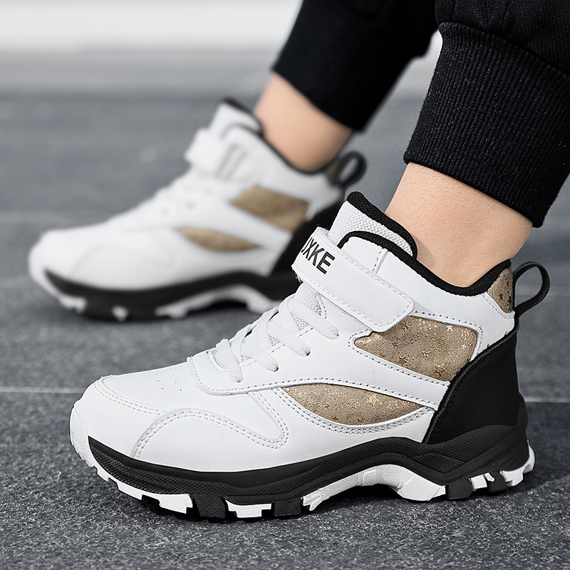 Нови дишащи момчешки маратонки от велкро кожа, неплъзгащи се, големи черни, устойчиви на мръсотия, детски обувки Four Seasons