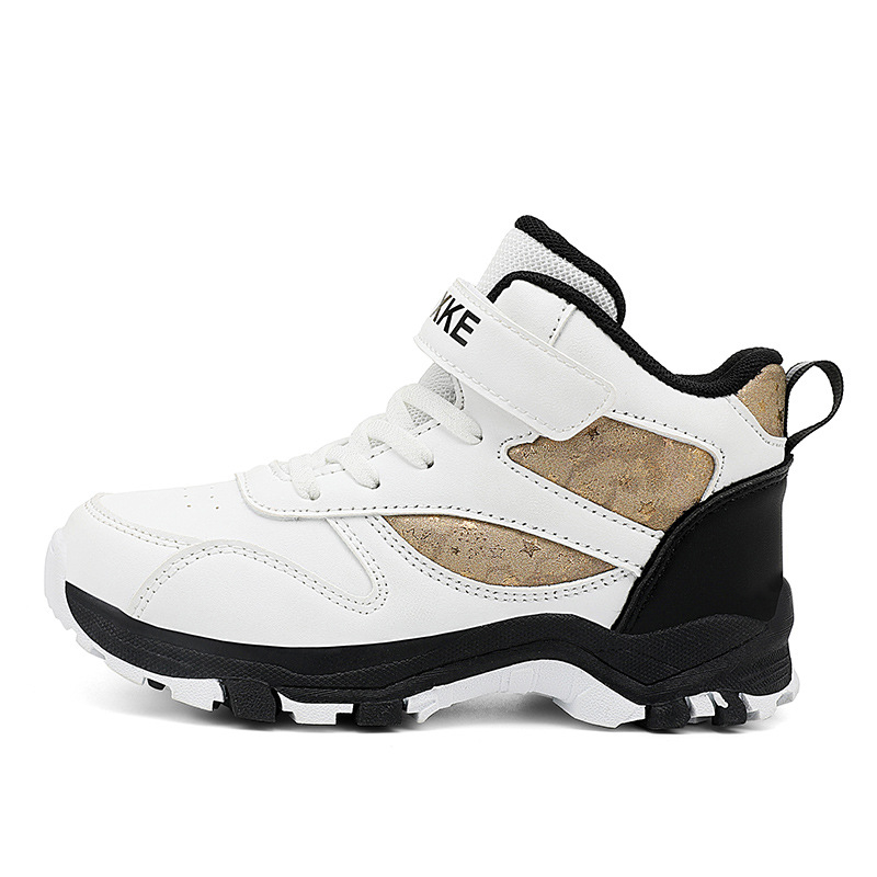 Нови дишащи момчешки маратонки от велкро кожа, неплъзгащи се, големи черни, устойчиви на мръсотия, детски обувки Four Seasons