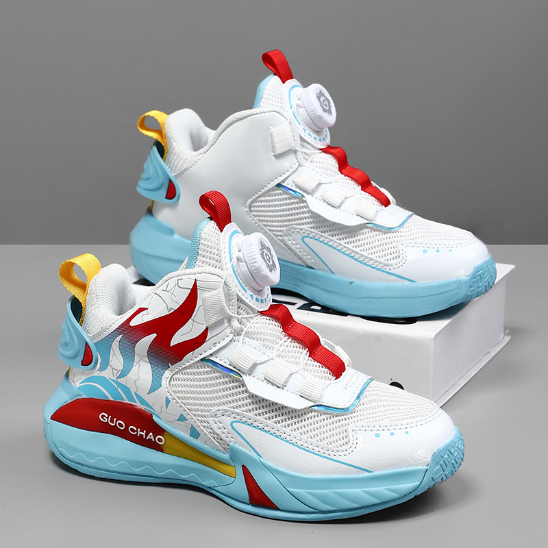 Детски баскетболни обувки, пролетни и летни, за момчета, нови, устойчиви на износване копчета, противоплъзгащи се, мрежести спортни обувки, момчета, ученически маратонки, партида