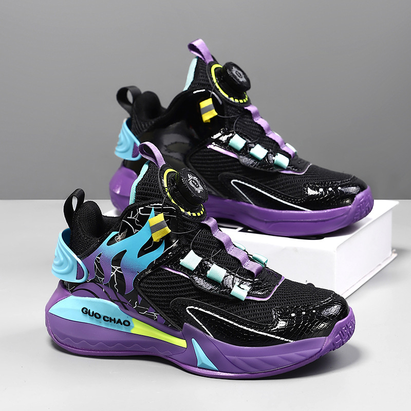 Детски баскетболни обувки, пролетни и летни, за момчета, нови, устойчиви на износване копчета, противоплъзгащи се, мрежести спортни обувки, момчета, ученически маратонки, партида