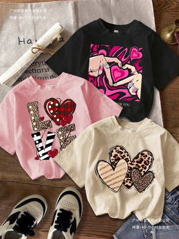 [Трансграничен европейски код] Мъжка ежедневна тениска с къс ръкав в стил Ins, лятна, с любовен жест на сърце, Harajuku