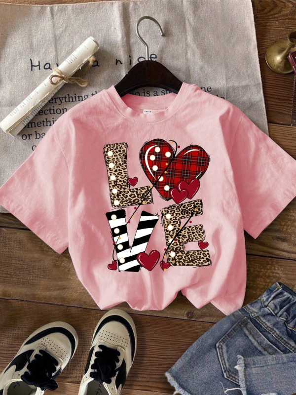 [Трансграничен европейски код] Мъжка ежедневна тениска с къс ръкав в стил Ins, лятна, с любовен жест на сърце, Harajuku