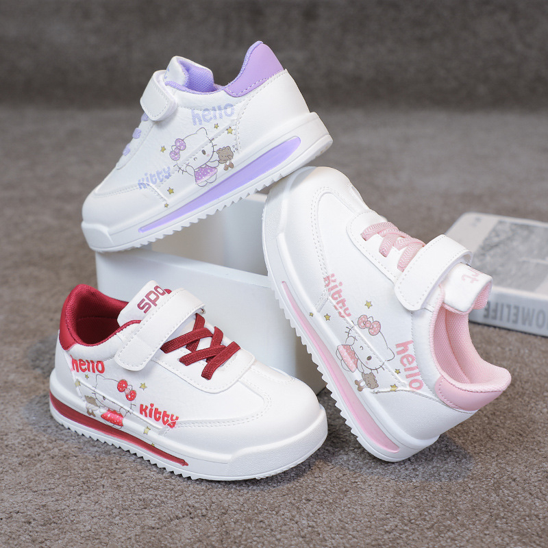 2025 Пролетни и есенни нови детски спортни обувки за момичета и момчета, кожени равни обувки с анимационни герои, ежедневни маратонки за средни и големи деца