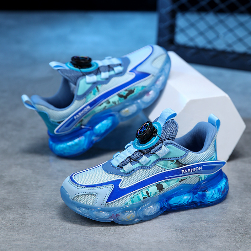 Момчешки обувки 24 пролетта нови мрежести въртящи се катарами леки средни и големи детски маратонки за ученици от началното училище дишащи ежедневни обувки