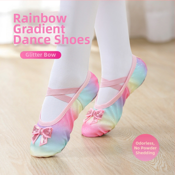 Bērnu deju apavi meitenēm baleta treniņu apavi ar mīkstu zoli bērnu ķīniešu priekšnesuma fliteriem varavīksnes gradienta kaķa nagu apavi