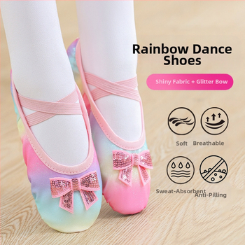 Bērnu deju apavi meitenēm baleta treniņu apavi ar mīkstu zoli bērnu ķīniešu priekšnesuma fliteriem varavīksnes gradienta kaķa nagu apavi