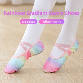 Bērnu deju apavi meitenēm baleta treniņu apavi ar mīkstu zoli bērnu ķīniešu priekšnesuma fliteriem varavīksnes gradienta kaķa nagu apavi