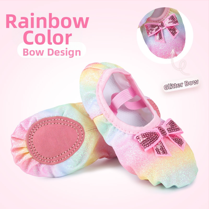 Bērnu deju apavi meitenēm baleta treniņu apavi ar mīkstu zoli bērnu ķīniešu priekšnesuma fliteriem varavīksnes gradienta kaķa nagu apavi