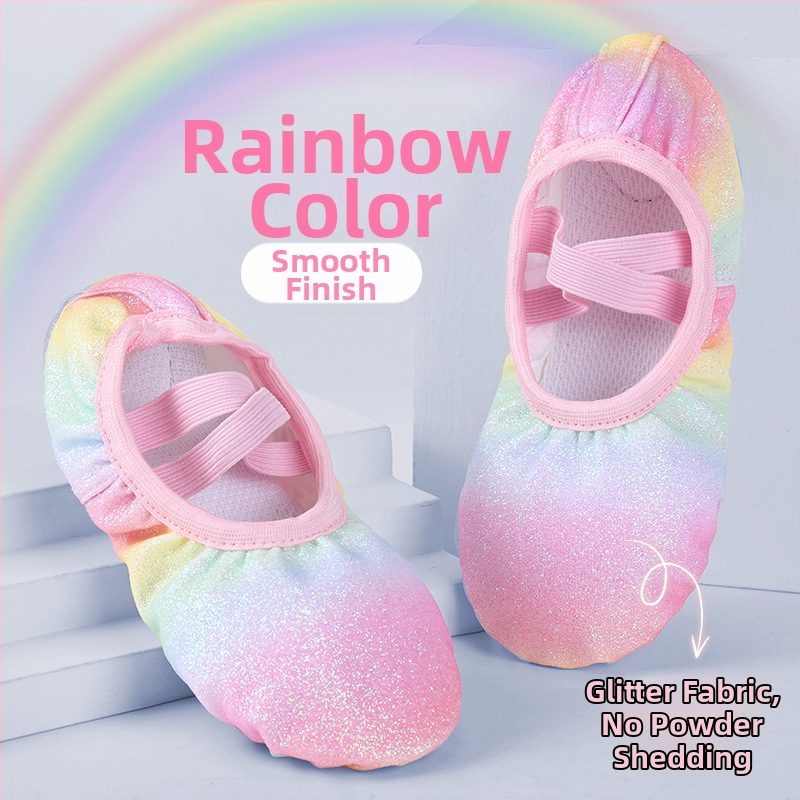 Bērnu deju apavi meitenēm baleta treniņu apavi ar mīkstu zoli bērnu ķīniešu priekšnesuma fliteriem varavīksnes gradienta kaķa nagu apavi