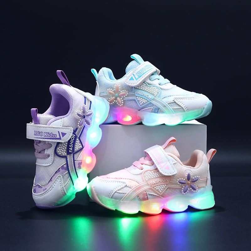 Pantofi sport pentru copii cu flori de dragoste și lumină, 2024, noi, respirabili, pentru fete, prințesă, pantofi luminoși de 1-6 ani
