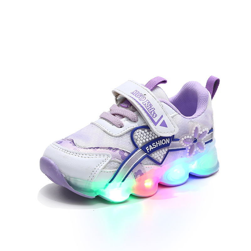 Детски маратонки Love Flower със светлина 2024 Нови дишащи обувки за бягане за момичета принцеси 1-6 години Светещи обувки