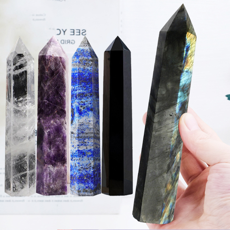 Obsidian natural Lapis Lapis Lapis Coloană mare de cristal lustruit și purificat Coloană de energie geometrică Ornamente decorative pentru desktop pentru casă