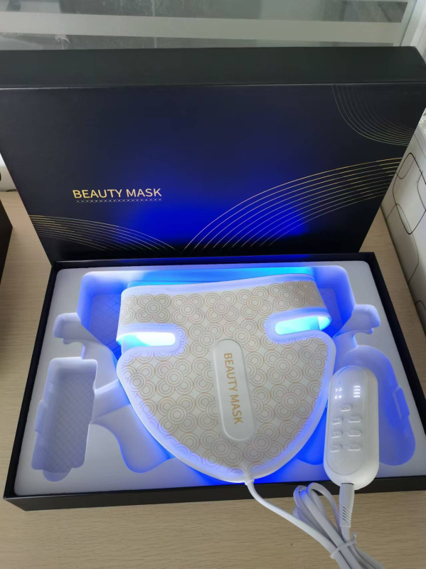 Kaklo grožio prietaisas su dideliu raudonos šviesos masyvu odos priežiūrai, fotonų atjauninimas, grožio instrumentas su raudona ir mėlyna šviesa kaklui balinti, senėjimą stabdantis prietaisas