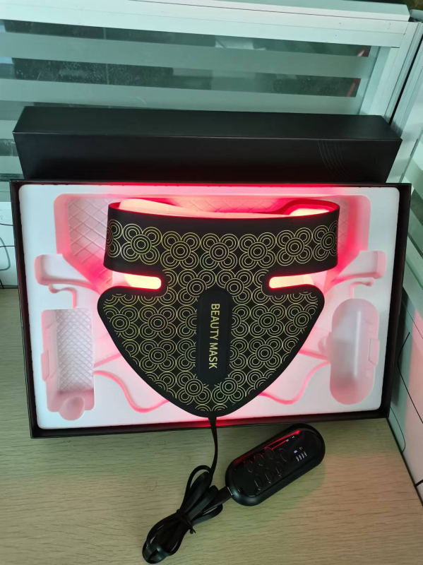 Kaklo grožio prietaisas su dideliu raudonos šviesos masyvu odos priežiūrai, fotonų atjauninimas, grožio instrumentas su raudona ir mėlyna šviesa kaklui balinti, senėjimą stabdantis prietaisas