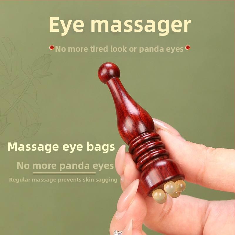 Сатенена пагода от розово дърво, малка лотосова масажна пръчка за очи, рог, масажор за лице, дърпане на сухожилия, инструмент за грижа за кожата с акупунктурни точки