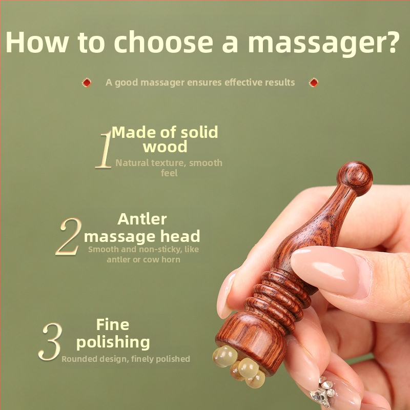 Сатенена пагода от розово дърво, малка лотосова масажна пръчка за очи, рог, масажор за лице, дърпане на сухожилия, инструмент за грижа за кожата с акупунктурни точки