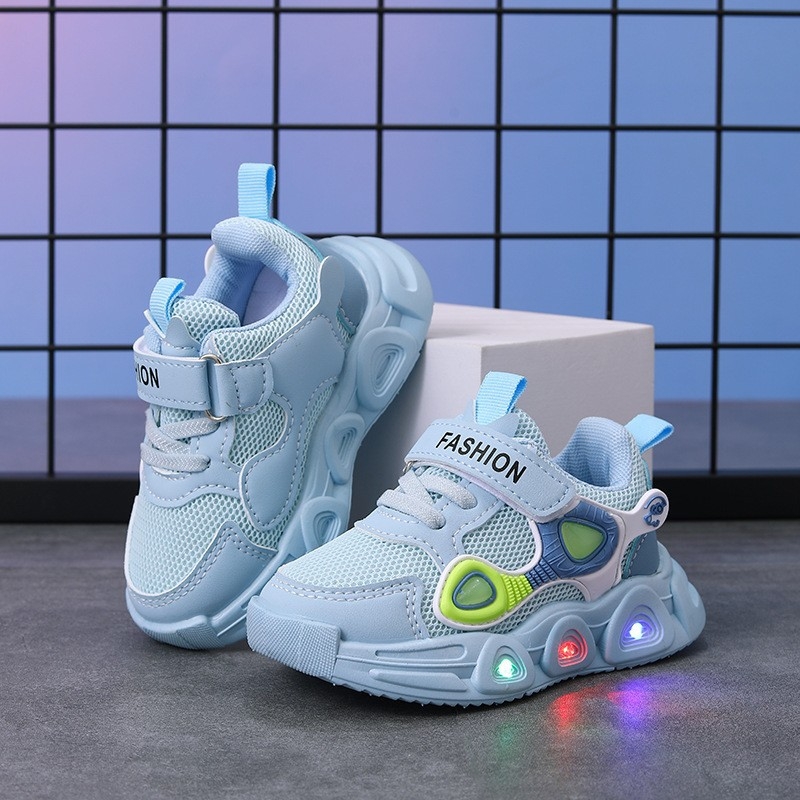Мрежести обувки с ярки светлини 2025 Пролет и лято Двойни мрежести функционални обувки 1-3-5 години Момчета Маратонки за Бягане Бебешки Обувки за Малки Деца Момичета