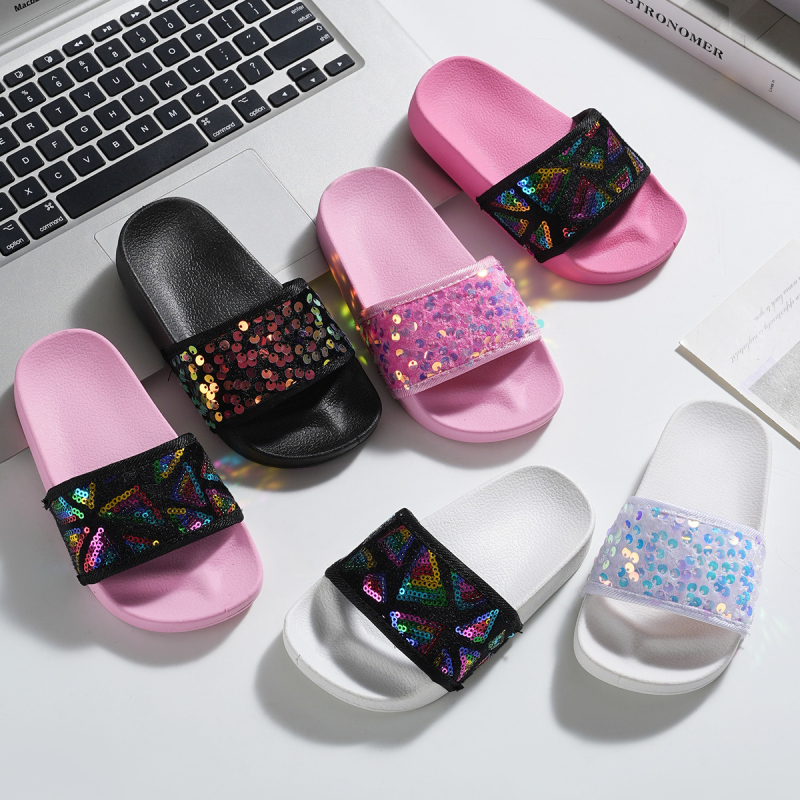 Mergaičių „Four Seasons“ basutės, vasarinės, nauji vaikiški batai, mažos mergaitės laisvalaikio šlepetės, minkšti dugnai, neslystantys, blizgučiais puošti paplūdimio bateliai