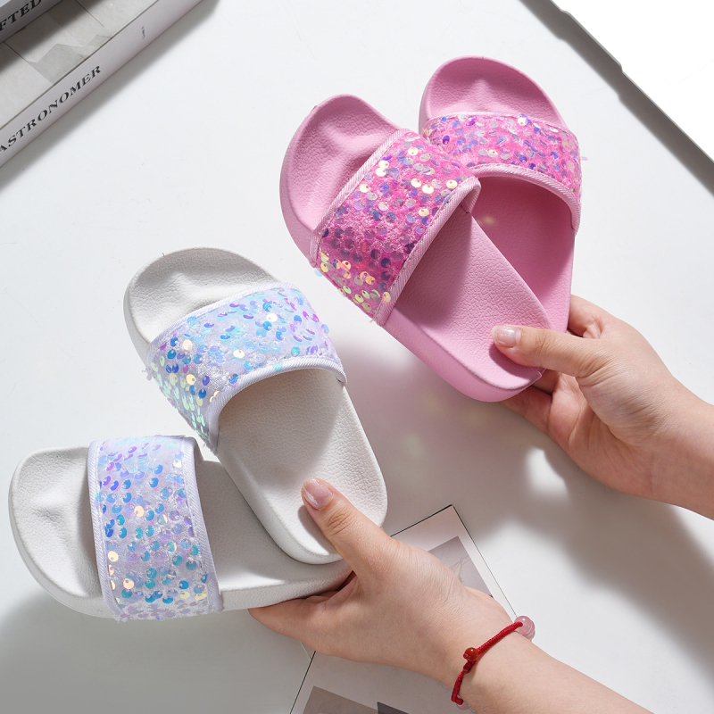 Mergaičių „Four Seasons“ basutės, vasarinės, nauji vaikiški batai, mažos mergaitės laisvalaikio šlepetės, minkšti dugnai, neslystantys, blizgučiais puošti paplūdimio bateliai