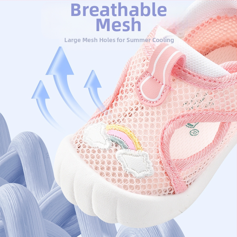 Бебешки сандали за момичета, летни обувки за ходене за деца на възраст 0-1-2-3 години, неплъзгащи се обувки с мека подметка от мрежа за момчета, защита на краката за учене на ходене