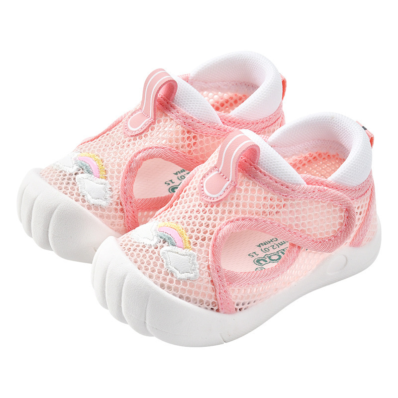 Bērnu sandales meitenēm, vasaras pastaigu apavi bērniem vecumā no 0-1-2-3 gadiem, zēnu neslīdoši mīkstas zoles sieta apavi, pēdu aizsardzība staigāšanas apguvei