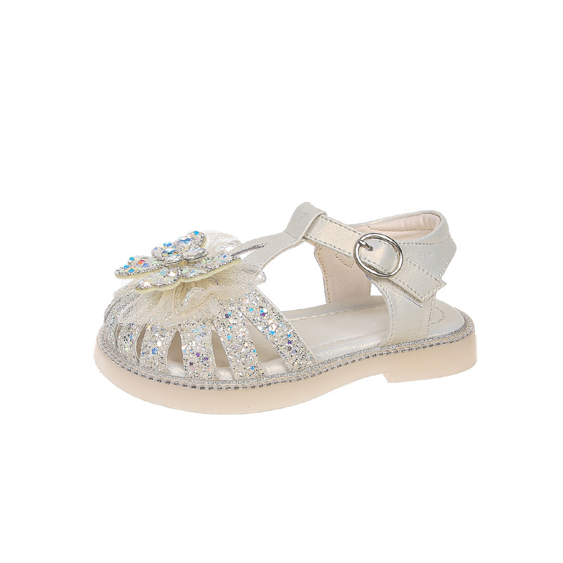 Сандали с кристали за момичета, малки момичета, детски обувки Baotou, лято 2025, нов стил, дамски обувки с кристали, детски принцеси
