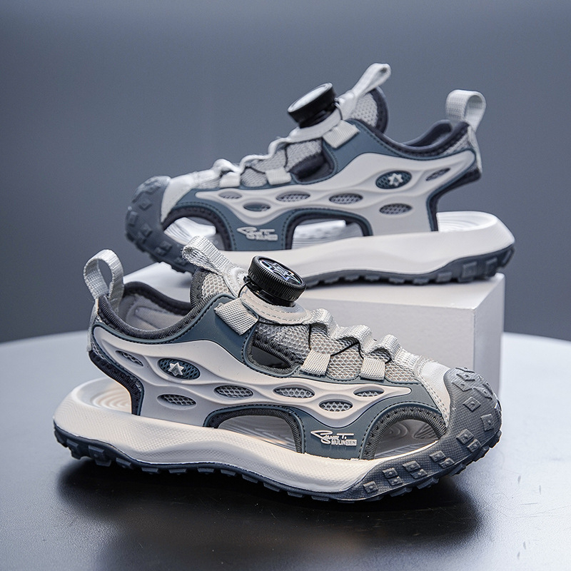 Момчета, плажни обувки Baotou, летни нови момичета, обувки с копчета, детски, неплъзгащи се, спортни сандали с противоударна подметка, модерни на едро