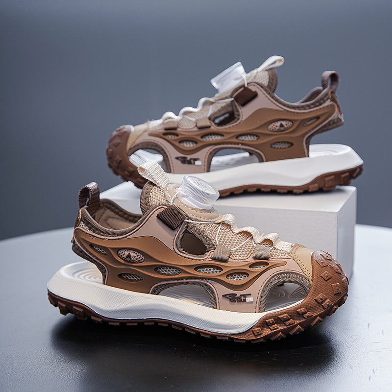 Момчета, плажни обувки Baotou, летни нови момичета, обувки с копчета, детски, неплъзгащи се, спортни сандали с противоударна подметка, модерни на едро