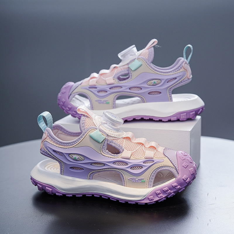 Момчета, плажни обувки Baotou, летни нови момичета, обувки с копчета, детски, неплъзгащи се, спортни сандали с противоударна подметка, модерни на едро