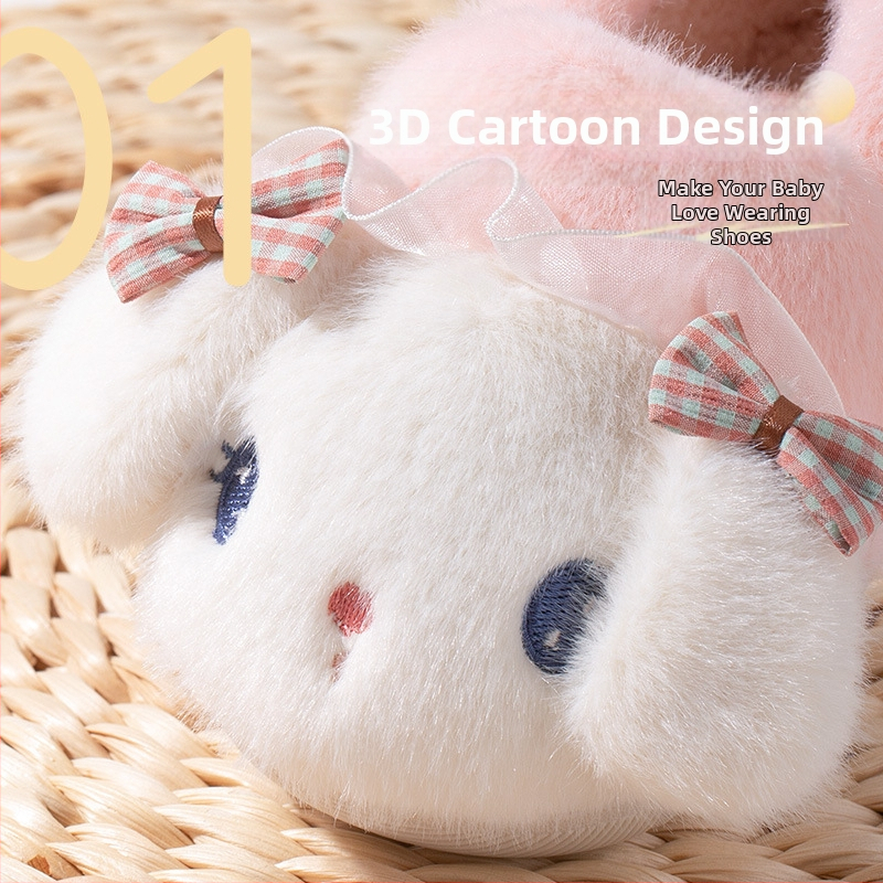 Зимни едро детски памучни обувки с панделка и заек с карикатура, детска бебешка чанта за вътрешна употреба с топли домашни памучни чехли
