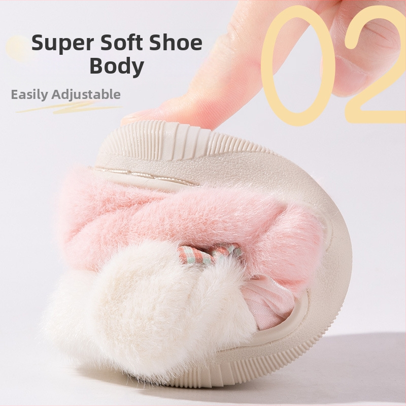 Зимни едро детски памучни обувки с панделка и заек с карикатура, детска бебешка чанта за вътрешна употреба с топли домашни памучни чехли