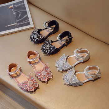 Tüdrukute printsessikingad 2025. aasta suvised uued moodsed pehme tallaga kristall-teemantlibu sandaalid beebidele, moodsad väikesed nahast kingad