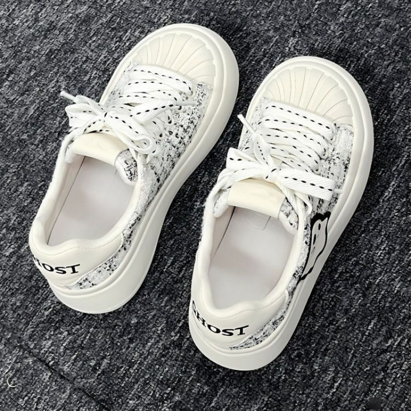 „Shell Head“ maži balti bateliai, mieli moteriški bateliai, 2025 m. vasaros nauji didelės galvos platformos aukščio padidinto aukščio laisvalaikio sportbačiai