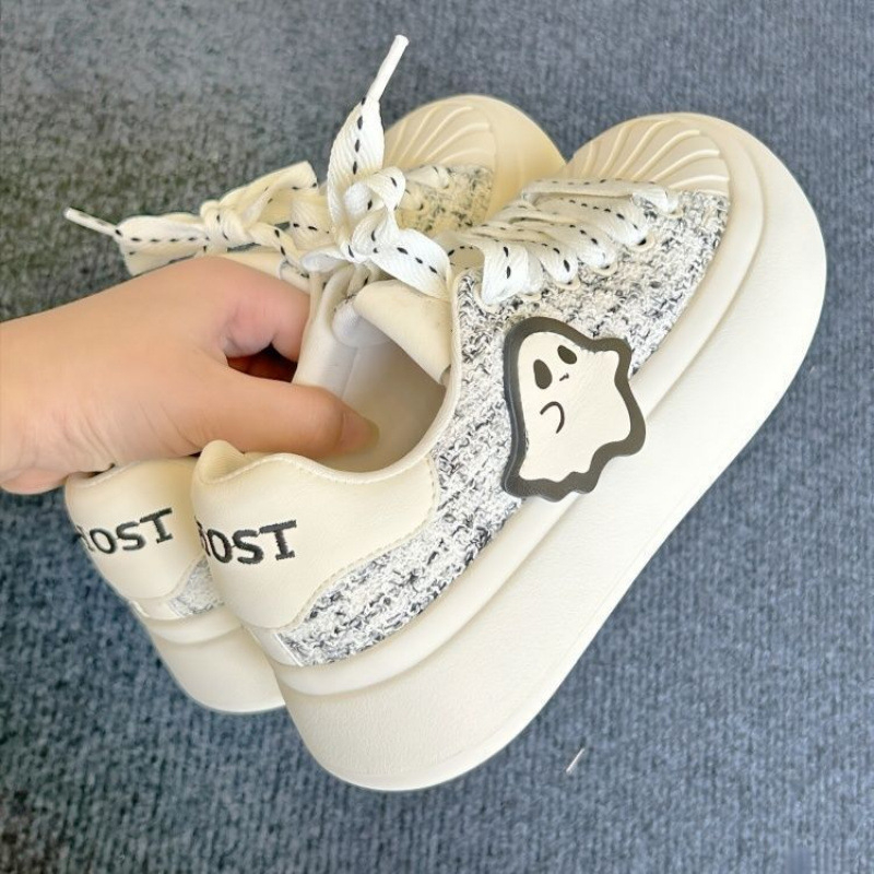 „Shell Head“ maži balti bateliai, mieli moteriški bateliai, 2025 m. vasaros nauji didelės galvos platformos aukščio padidinto aukščio laisvalaikio sportbačiai