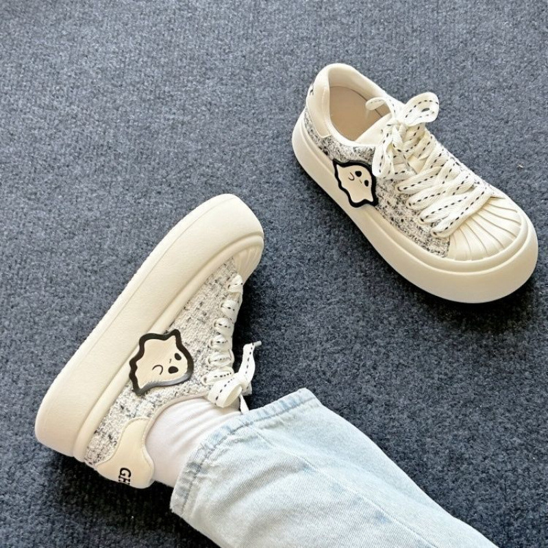 „Shell Head“ maži balti bateliai, mieli moteriški bateliai, 2025 m. vasaros nauji didelės galvos platformos aukščio padidinto aukščio laisvalaikio sportbačiai