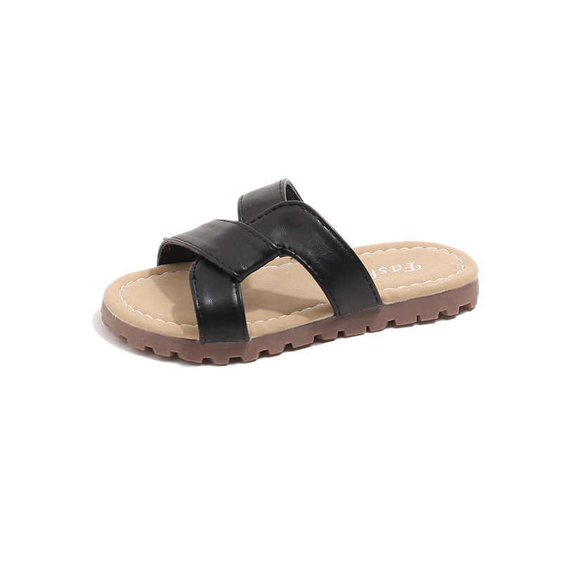 Mergaičių šlepetės su kryžminiais dirželiais, skirtos viršutiniams drabužiams, 2025 m. vasaros nauji prancūziško retro stiliaus laisvalaikio plokščiapadžiai paplūdimio neslystantys sandalai