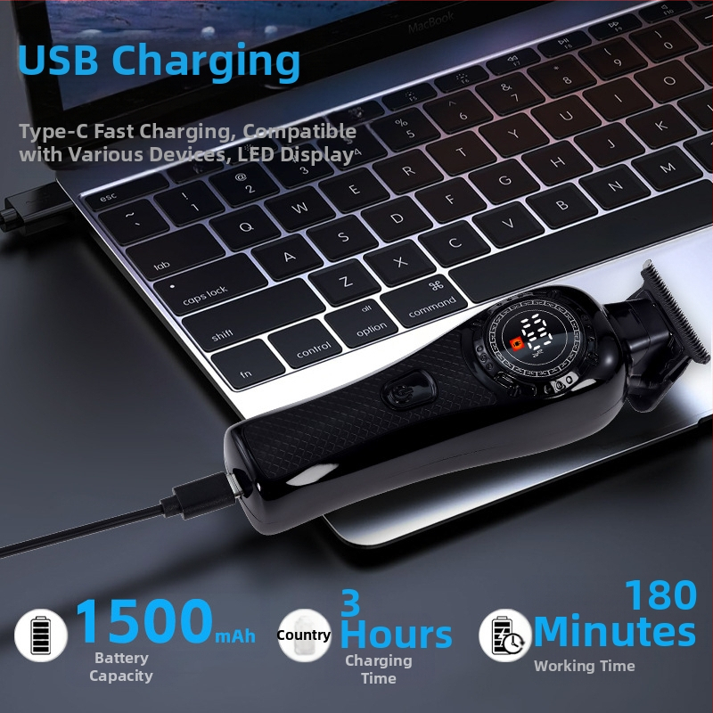 Машинка за гравиране на коса, електрическа самобръсначка, машинка за машинка за коса с маслена глава, LCD цифров дисплей, електрическа машинка за машинка за фризьорски салон