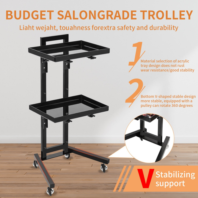 Kirpyklos nerūdijančio plieno vežimėlis, daugiafunkcis, sulankstomas, kilnojamas plaukų kirpimo ir cheminio cheminio kirpimo įrankių vežimėlis kirpyklai