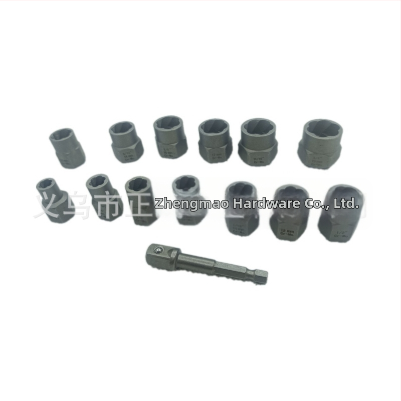 Комплект от 14 части, гайка с висок издърпващ механизъм, втулка за контразъбец, плъзгаща се втулка за зъб, винт, повредена гайка, издърпващ механизъм за гайка