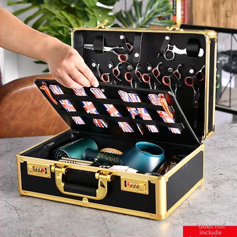 Многофункционална кутия за бръснарница от алуминиева сплав Junming, кутия за инструменти за бръснарница на открито, кутия за съхранение в бръснарница