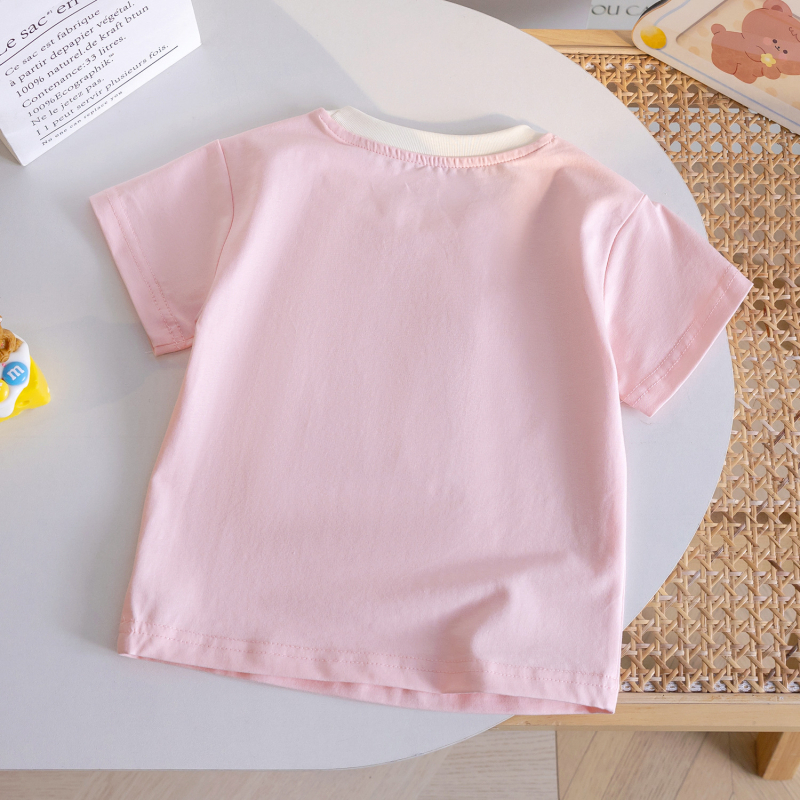 Тениска с къс ръкав за момичета, лято 2025, нова, с анимационен триизмерен топ със зайче, сладка панделка, универсален топ, модерен 3 броя