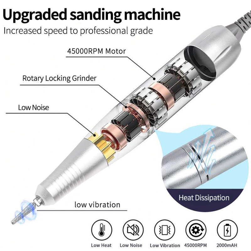 Įkraunamas 101 nagų šlifuoklis elektrinis nagų šlifuoklis su akumuliatoriaus nagų šlifuokliu nagų paviršiaus poliravimo nagų šalinimo įrankis