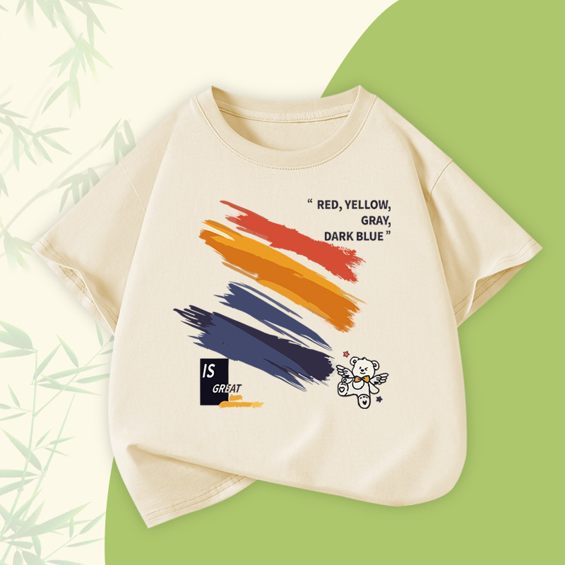 Памучни летни дрехи за момчета, бебешки щамповани летни дрехи с къс ръкав, детски летни дрехи, стилист, момчешка модна нова тениска с кръгло деколте