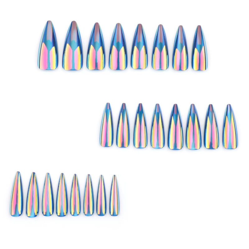 Трансграничен горещо продаван дълъг заострен маникюр синьо котешко око покритие носими нокти фалшиви нокти на едро 24 броя маникюр