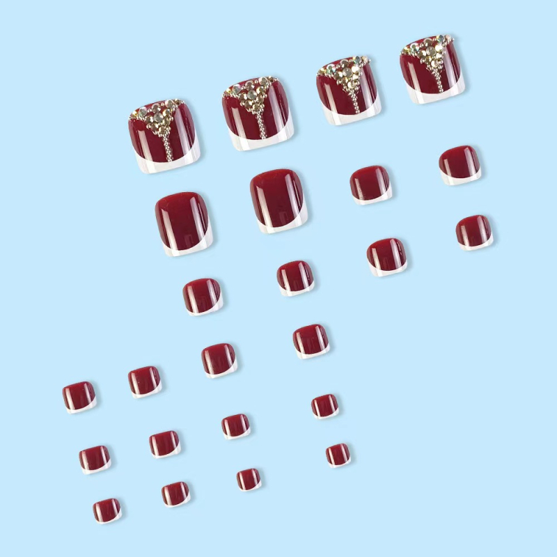 Jauns, viegls, grezns, zelta folijas stiepļu dimantveida vīna sarkans, franču kāju nags, modes Spice Girl valkā bruņas, noņemams kāju nags, gatavs produkts.