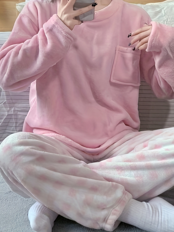 2025 Трансграничен нов европейски и американски кадифен кариран зимен топъл комплект пижама в чист цвят, ежедневно облекло